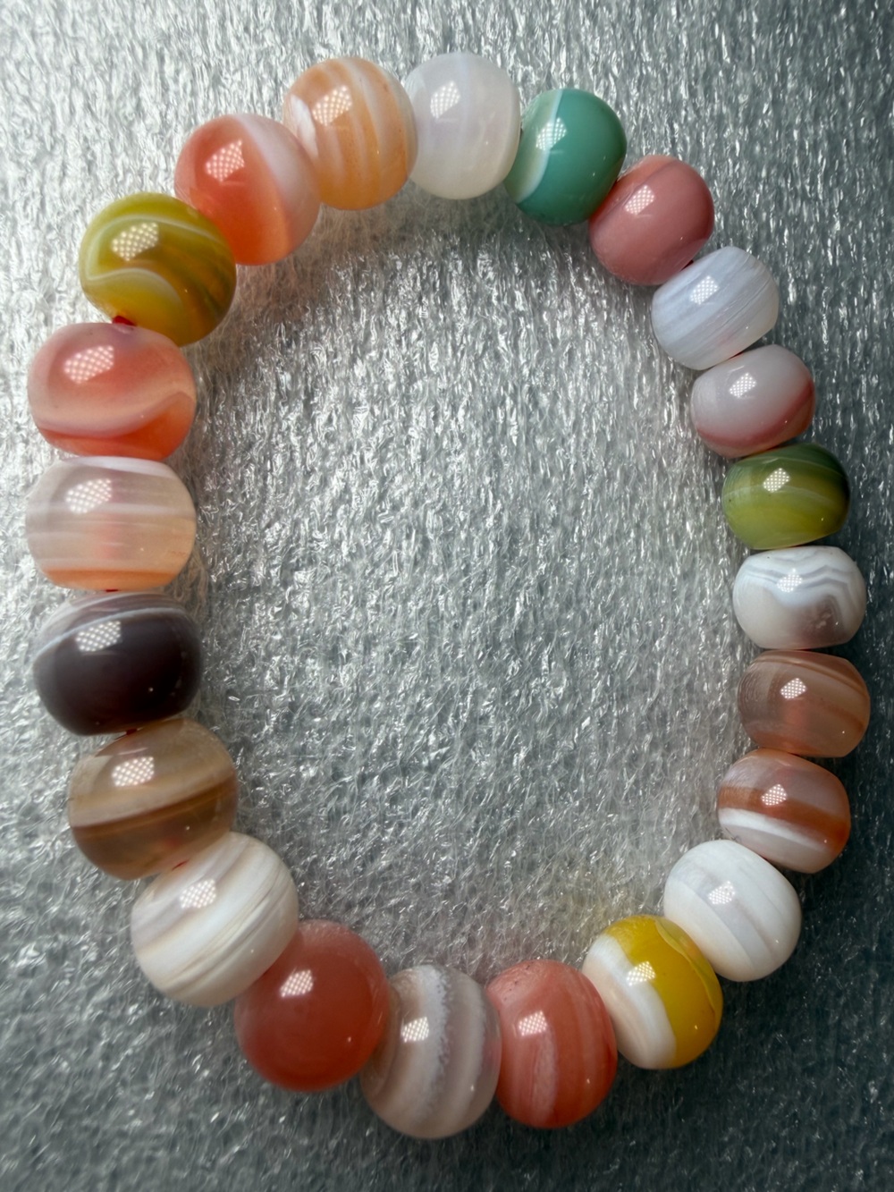 Bright Bubbly 10MM Banded Candy Agate Natural Crystal Bracelet